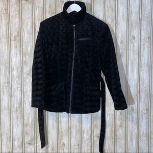 Giacca A Gallery Company Black Scalloped Textured Zip‎ Up Belted Jacket Small